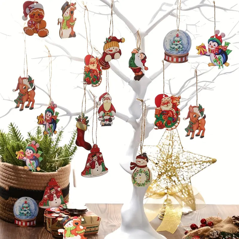 24pcs Christmas Wooden Ornaments Christmas