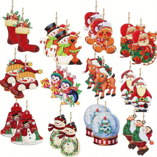 24pcs Christmas Wooden Ornaments Christmas